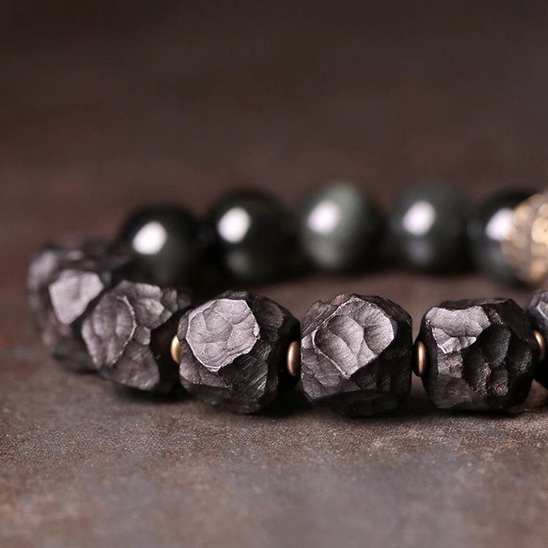 Black Sandalwood Obsidian Bracelet – Spiritual Defense & Inner Strength