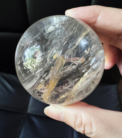 Golden Butterfly Crystal Ball (6.6cm) - Rare Garden Scene Quartz Sphere with Sparkles