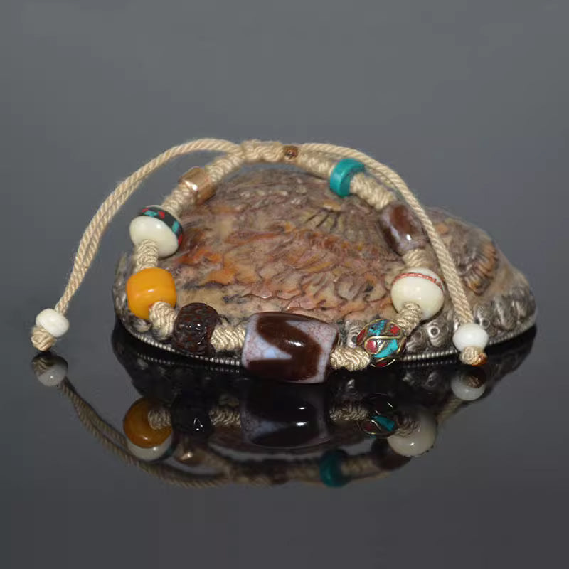Blood Vein Dragon Pattern Tiger Tooth Dzi Bead Bracelet