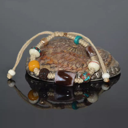 Blood Vein Dragon Pattern Tiger Tooth Dzi Bead Bracelet