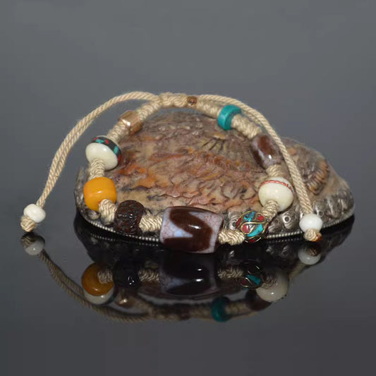 Blood Vein Dragon Pattern Tiger Tooth Dzi Bead Bracelet