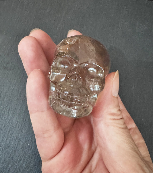 Smoky Quartz Crystal Skull - Natural Energy Grid Carving with Sacred Markings