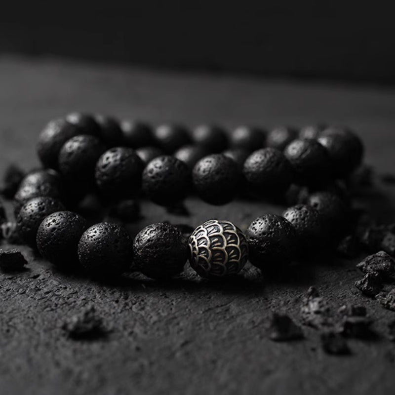 Obsidian and Lava Stone Lucky Bracelet