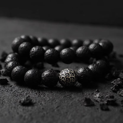 Obsidian and Lava Stone Lucky Bracelet