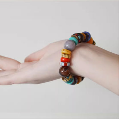 Three-Eyed Dzi Bead Multi-Gem Bracelet