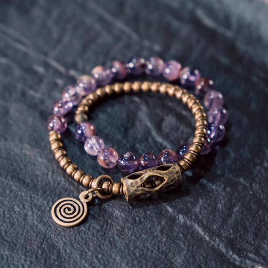 "Celestial Shield" Amethyst & Copper Double Wrap Bracelet