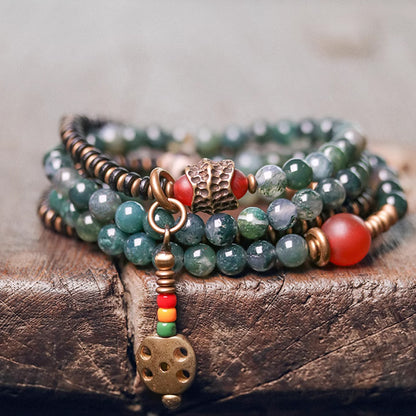 "Emerald River" Moss Agate & Copper Multi-Strand Bracelet