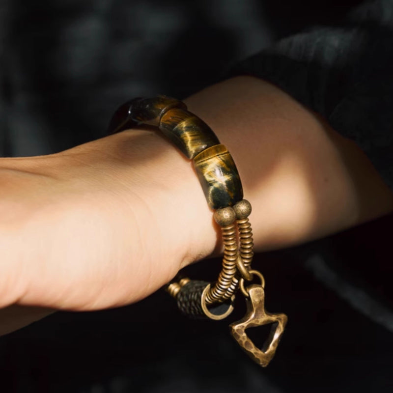 "Sunfire Sentinel" Tiger's Eye & Hand-Forged Copper Bracelet – Earth’s Molten Power