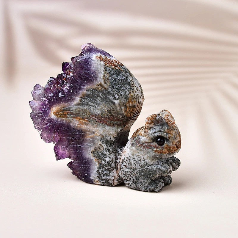 Squirrel Amethyst Cluster Decor