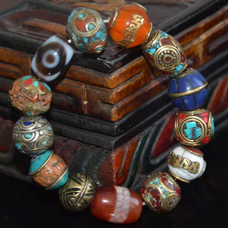 Healer's Dzi Bead and Turquoise Buddhist Mala