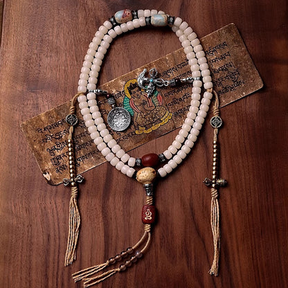 108 White Jade Bodhi Seed Root Buddhist Mala