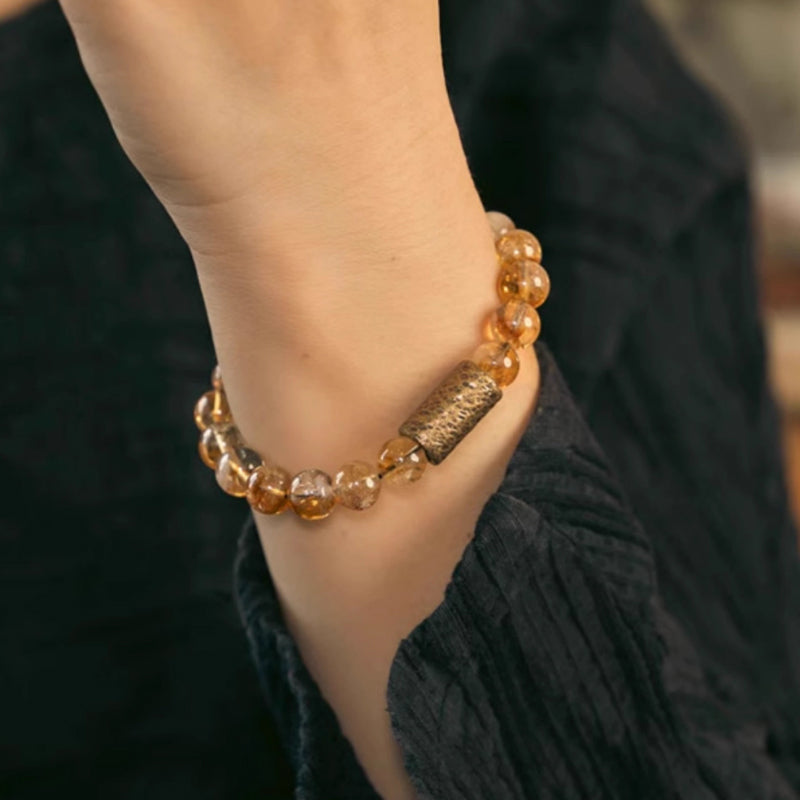 Single-strand yellow crystal quartz bracelet