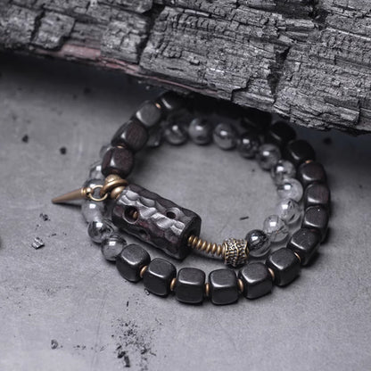 Black Rutilated Quartz & Ebony Wood Bracelet