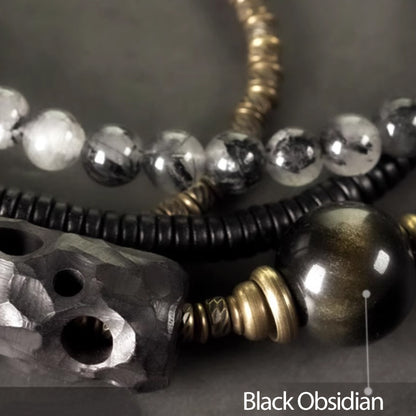 Black Tourmalinated Quartz & Ebony Wood Mala – Spiritual Protection & Focus