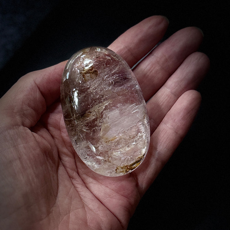 Skeletal Quartz Palm Stone - "Stardust Connection" with Cosmic Inclusions