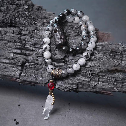 Black Rutilated Quartz + Clear Quartz Peace Bracelet
