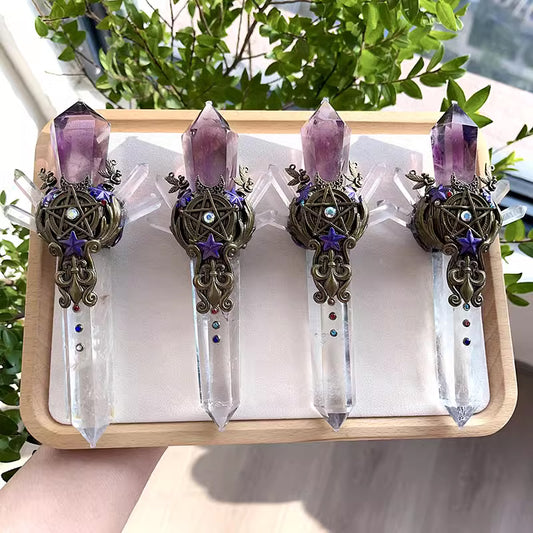 Crystal Wand (Amethyst and Clear Quartz)
