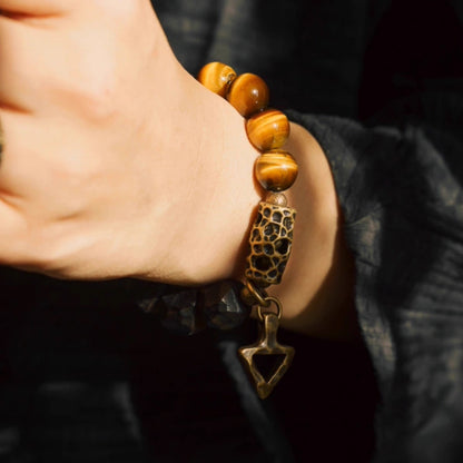 "Shadow & Flame" Ebony Wood & Tiger's Eye Bracelet – Earth's Duality in Balance