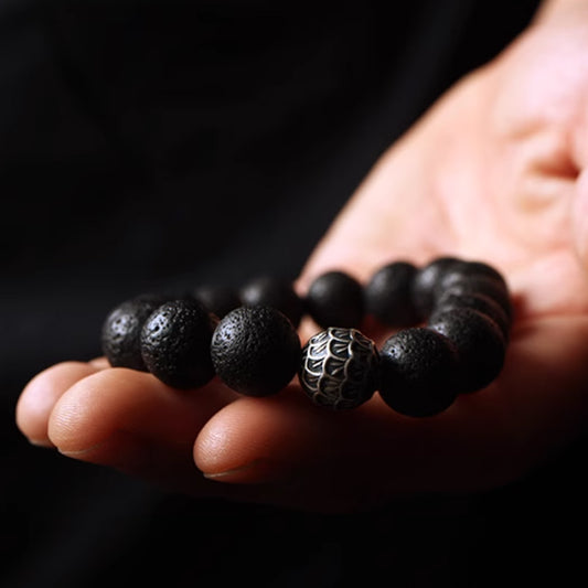 Obsidian and Lava Stone Lucky Bracelet