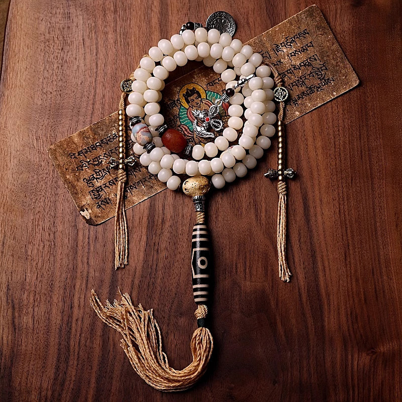 108 White Jade Bodhi Seed Root Buddhist Mala