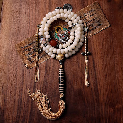 108 White Jade Bodhi Seed Root Buddhist Mala