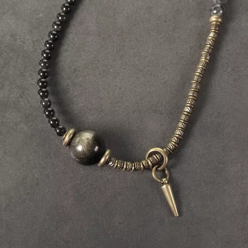 Black Obsidian & Rutilated Quartz Bracelet
