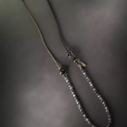 Black Tourmalinated Quartz & Ebony Wood Mala – Spiritual Protection & Focus