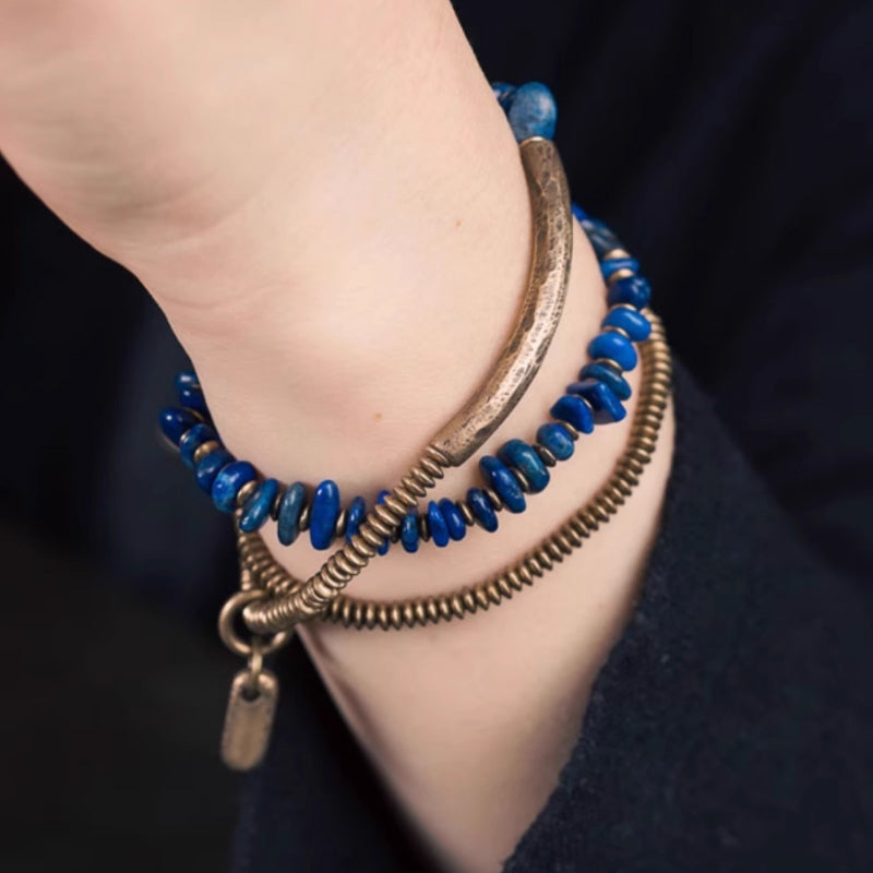 "Midnight Constellation" Lapis Lazuli & Raw Copper Multi-Strand Bracelet