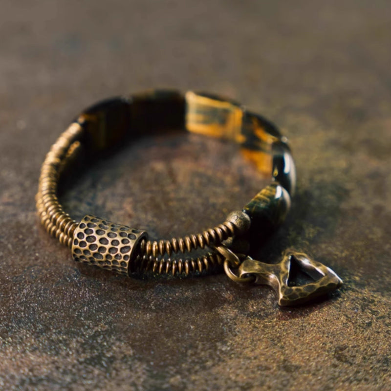"Sunfire Sentinel" Tiger's Eye & Hand-Forged Copper Bracelet – Earth’s Molten Power