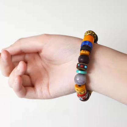 Three-Eyed Dzi Bead Multi-Gem Bracelet