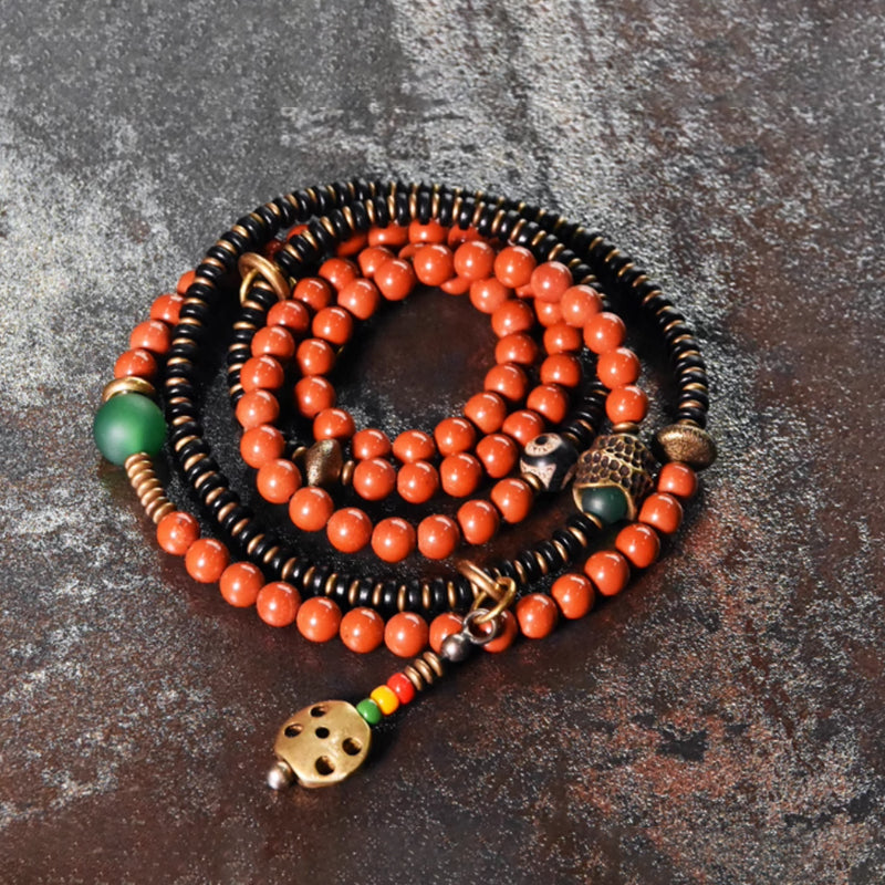 "Ember & Wood" Red Jasper & Sandalwood Multi-Layer Bracelet