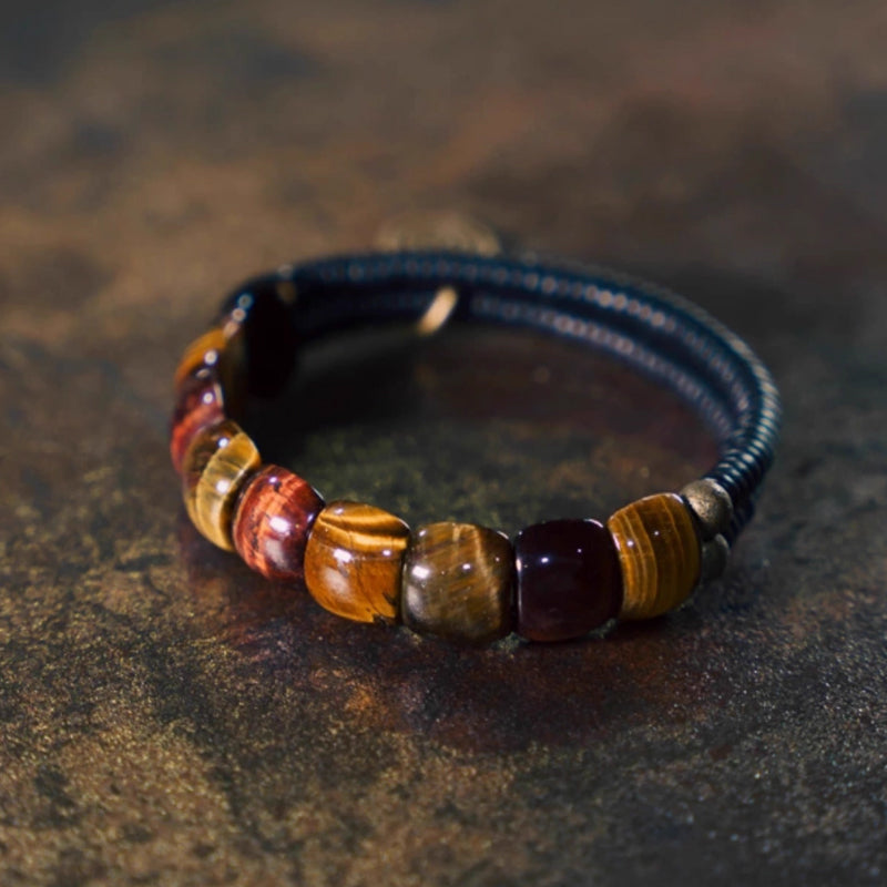 "Solaris Guardian" Tiger's Eye & Ebony Wood Bracele