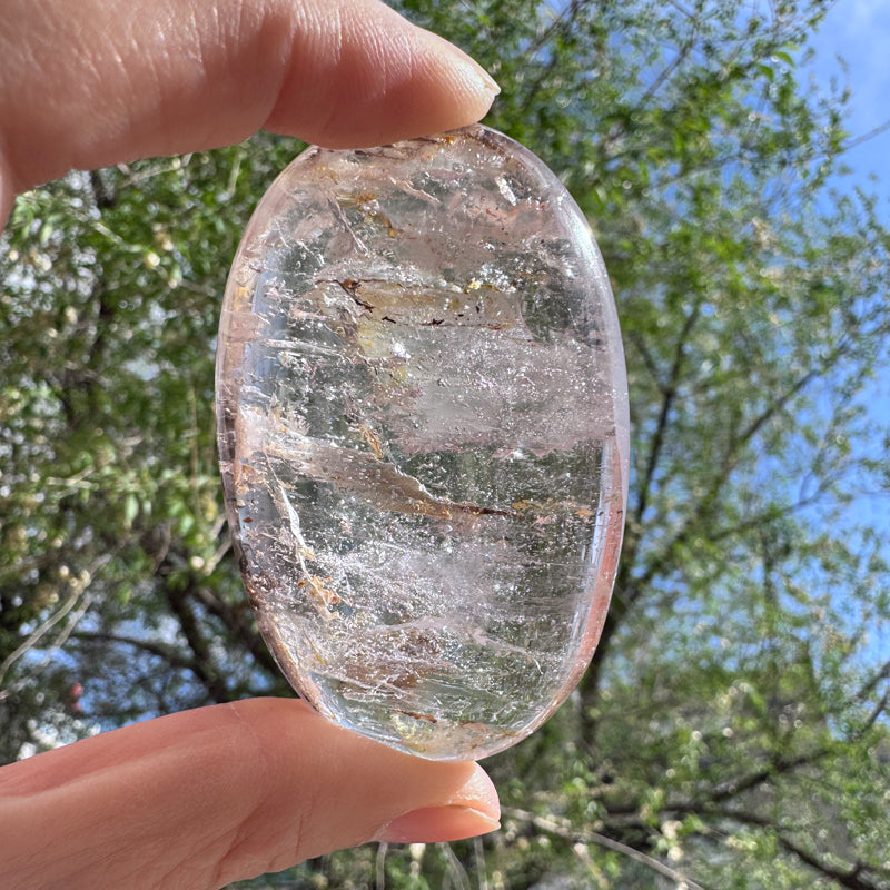 Skeletal Quartz Palm Stone - "Stardust Connection" with Cosmic Inclusions