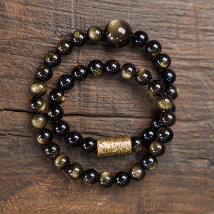 Double Strand Cat's Eye Black Obsidian Bracelet