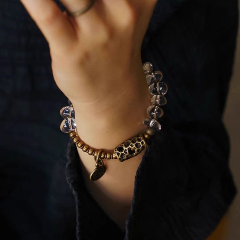 Handmade Raw White Crystal & Brass Bracelet