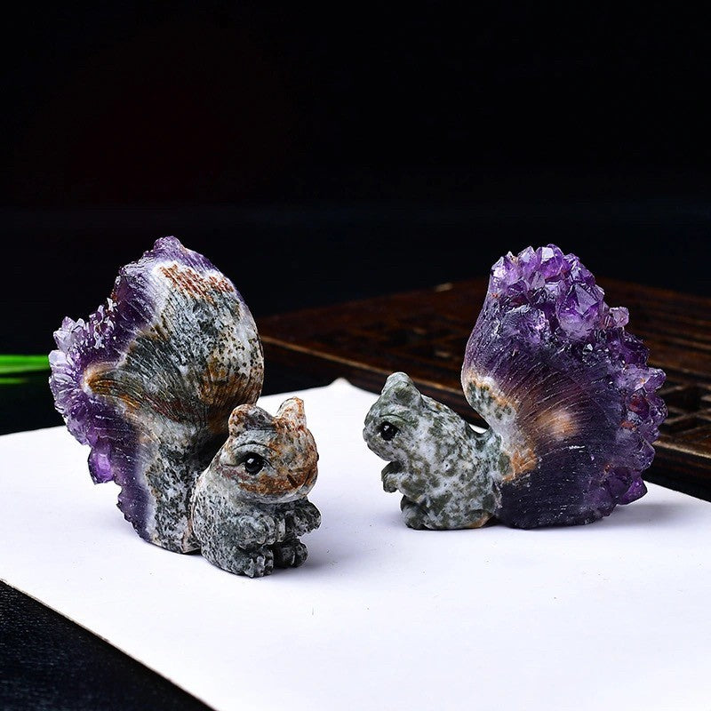 Squirrel Amethyst Cluster Decor