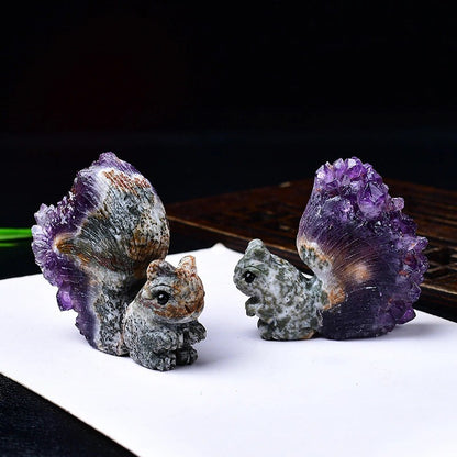 Squirrel Amethyst Cluster Decor