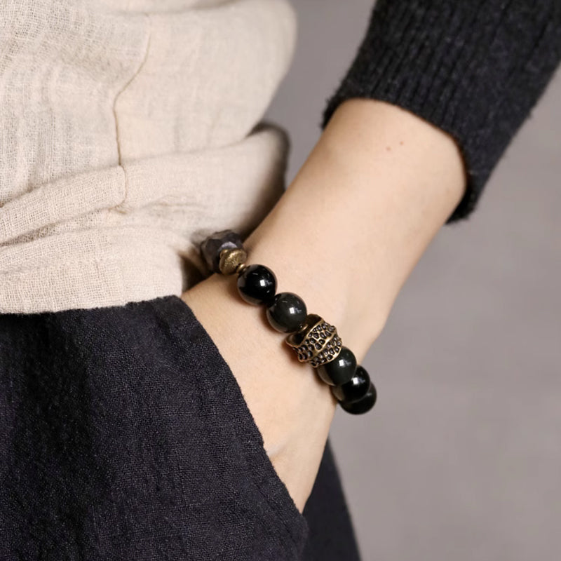 Black Sandalwood Obsidian Bracelet – Spiritual Defense & Inner Strength