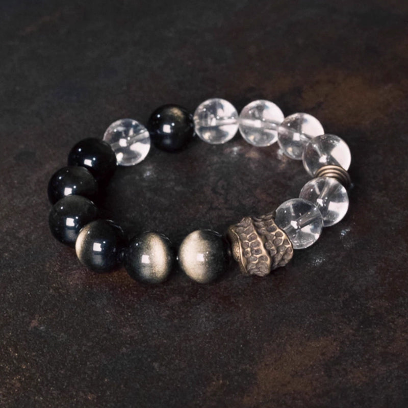 "Pure Shield" White Quartz & Golden Obsidian Bracelet