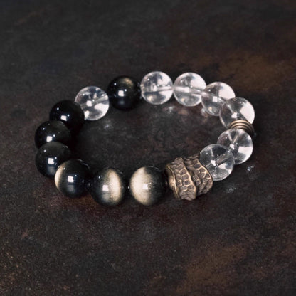 "Pure Shield" White Quartz & Golden Obsidian Bracelet