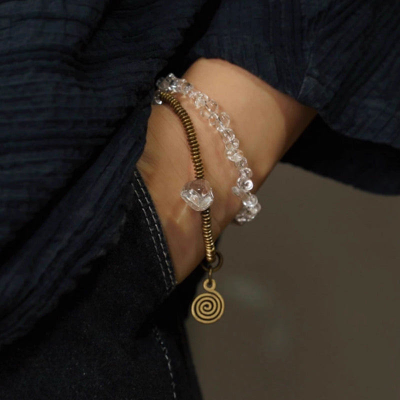 Double Wrap Raw Crystal & Brass Bracelet – Organic Energy Armor