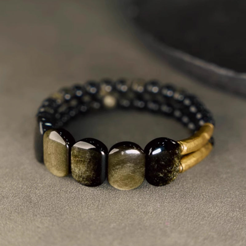 Natural Black Obsidian & Goldstone Energy Bracelet – Spiritual Protection