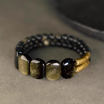 Natural Black Obsidian & Goldstone Energy Bracelet – Spiritual Protection