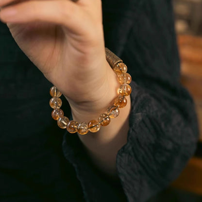 Single-strand yellow crystal quartz bracelet
