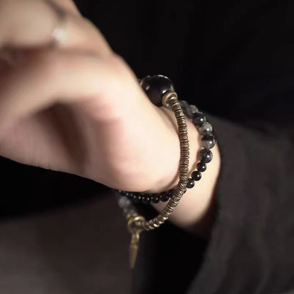 Black Obsidian & Rutilated Quartz Bracelet