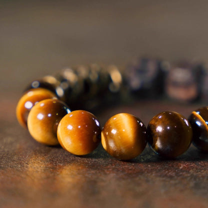 "Shadow & Flame" Ebony Wood & Tiger's Eye Bracelet – Earth's Duality in Balance