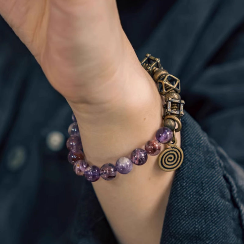 "Phantom Whisper" Purple Phantom Quartz & Raw Copper Bracelet