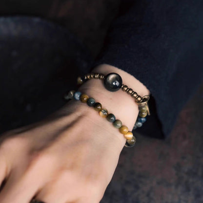 "Golden Guardian" Double Wrap Tiger's Eye & Golden Obsidian Bracelet
