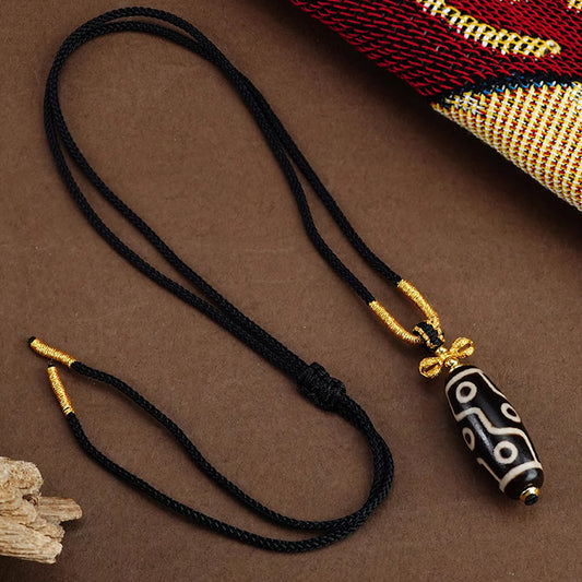Nine Eyed Dzi Copper Vajra Pendant Necklace