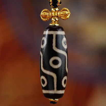 Nine Eyed Dzi Copper Vajra Pendant Necklace
